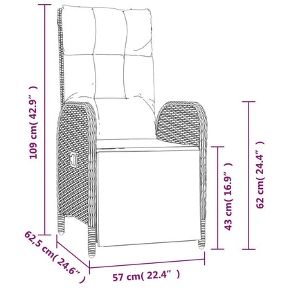 Set da Pranzo da Giardino 9 pz con Cuscini Nero in Polyrattan | homemem39