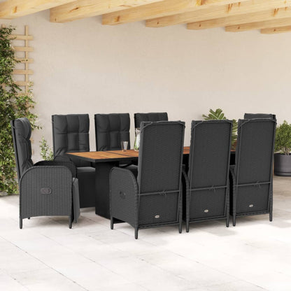 Set da Pranzo da Giardino 9 pz con Cuscini Nero in Polyrattan | homemem39