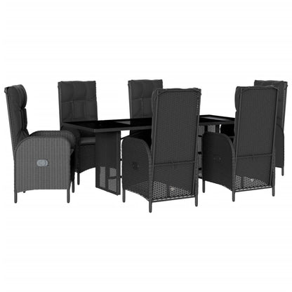 Set da Pranzo da Giardino 7 pz Nero con Cuscini in Polyrattan | homemem39