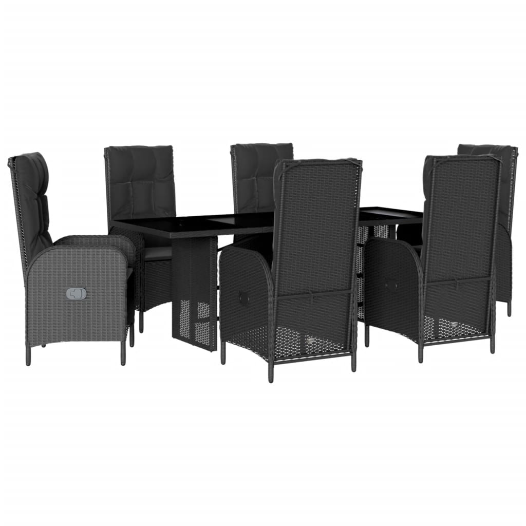 Set da Pranzo da Giardino 7 pz Nero con Cuscini in Polyrattan - homemem39