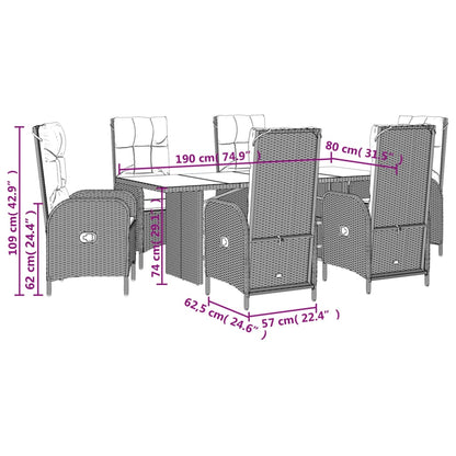 Set da Pranzo da Giardino 7 pz Nero con Cuscini in Polyrattan | homemem39