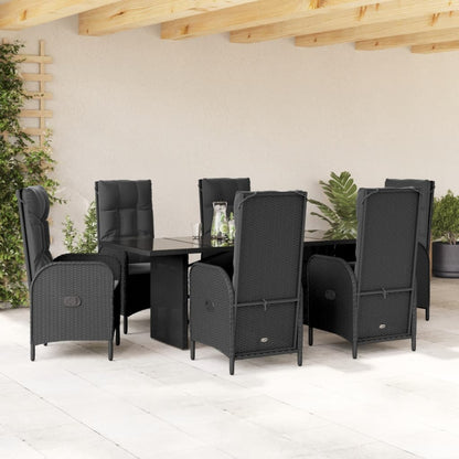 Set da Pranzo da Giardino 7 pz Nero con Cuscini in Polyrattan | homemem39