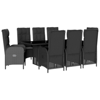 Set da Pranzo da Giardino 9 pz con Cuscini Nero in Polyrattan | homemem39