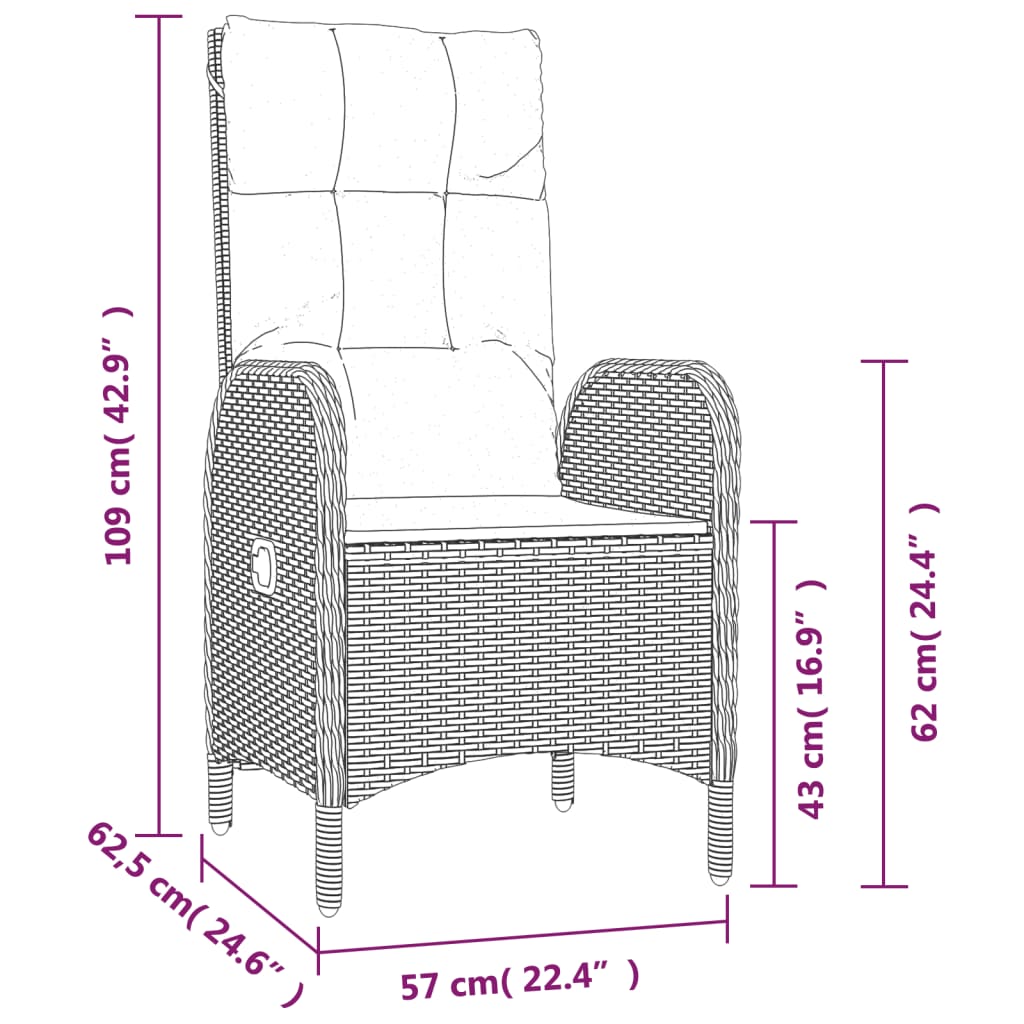 Set da Pranzo da Giardino 9 pz con Cuscini Nero in Polyrattan | homemem39