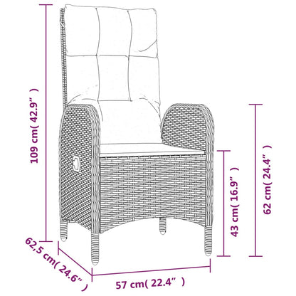 Set da Pranzo da Giardino 9 pz con Cuscini Nero in Polyrattan | homemem39
