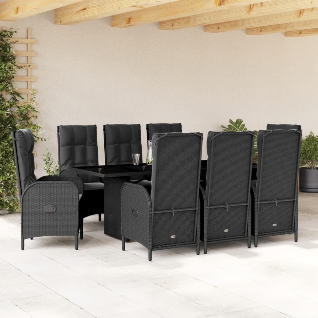 Set da Pranzo da Giardino 9 pz con Cuscini Nero in Polyrattan | homemem39