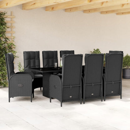 Set da Pranzo da Giardino 9 pz con Cuscini Nero in Polyrattan | homemem39