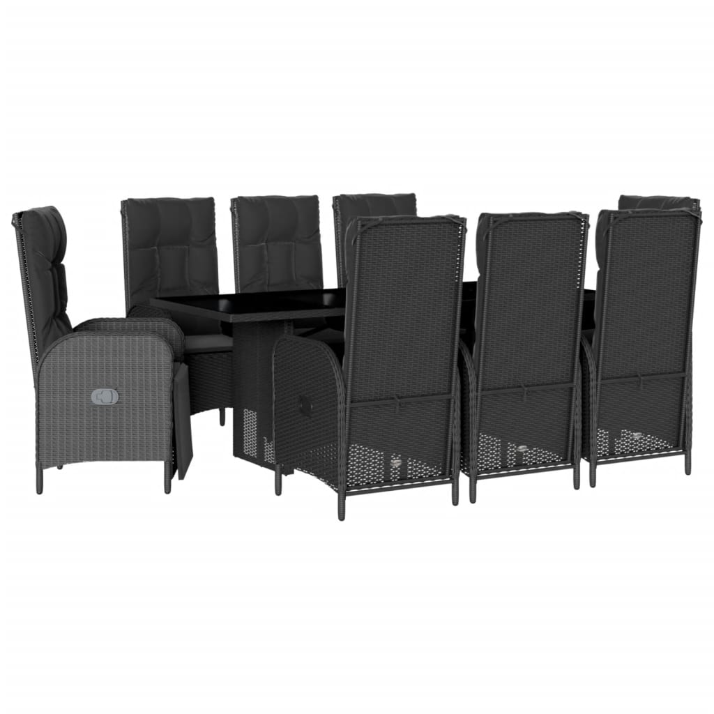 Set da Pranzo da Giardino 9 pz con Cuscini Nero in Polyrattan | homemem39