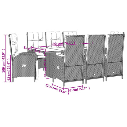Set da Pranzo da Giardino 9 pz con Cuscini Nero in Polyrattan | homemem39