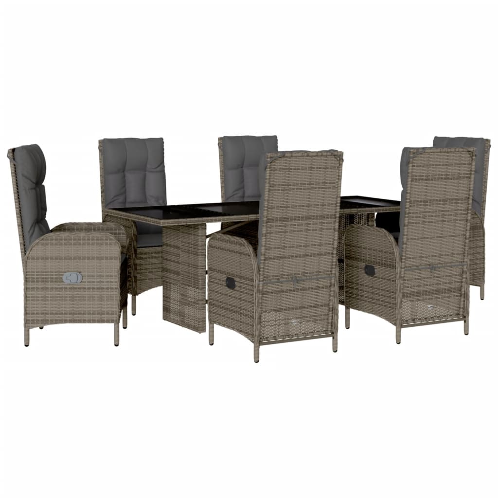 Set da Pranzo da Giardino 7 pz con Cuscini in Polyrattan Grigio | homemem39