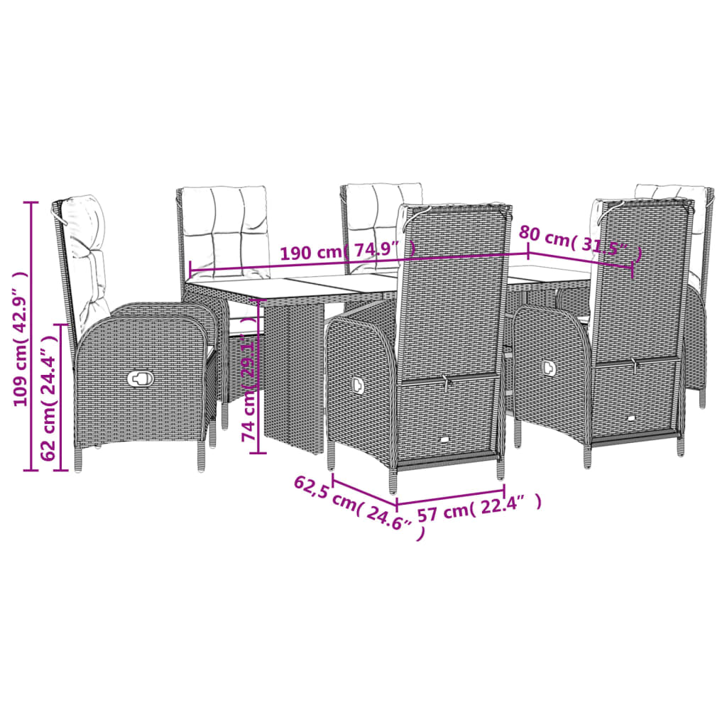 Set da Pranzo da Giardino 7 pz con Cuscini in Polyrattan Grigio | homemem39