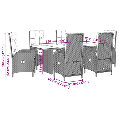 Set da Pranzo da Giardino 7 pz con Cuscini in Polyrattan Grigio - homemem39