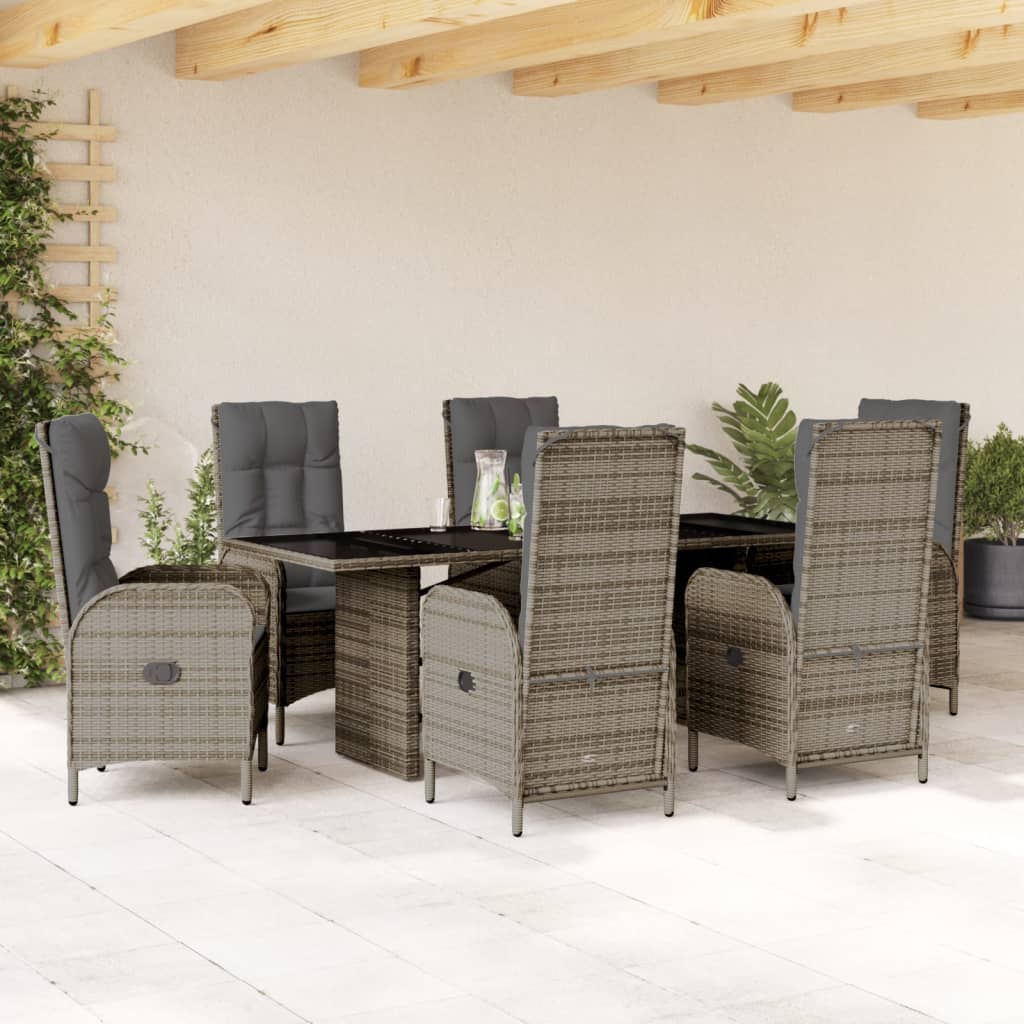 Set da Pranzo da Giardino 7 pz con Cuscini in Polyrattan Grigio | homemem39