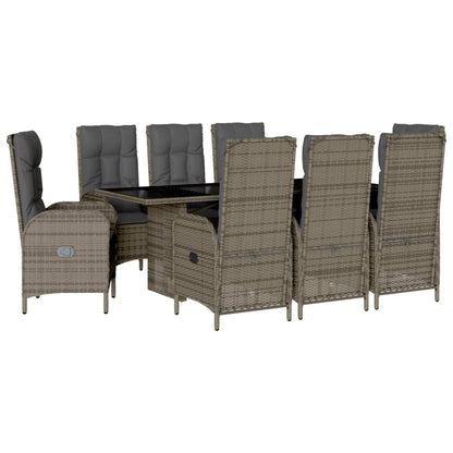 Set da Pranzo da Giardino 9 pz con Cuscini in Polyrattan Grigio | homemem39
