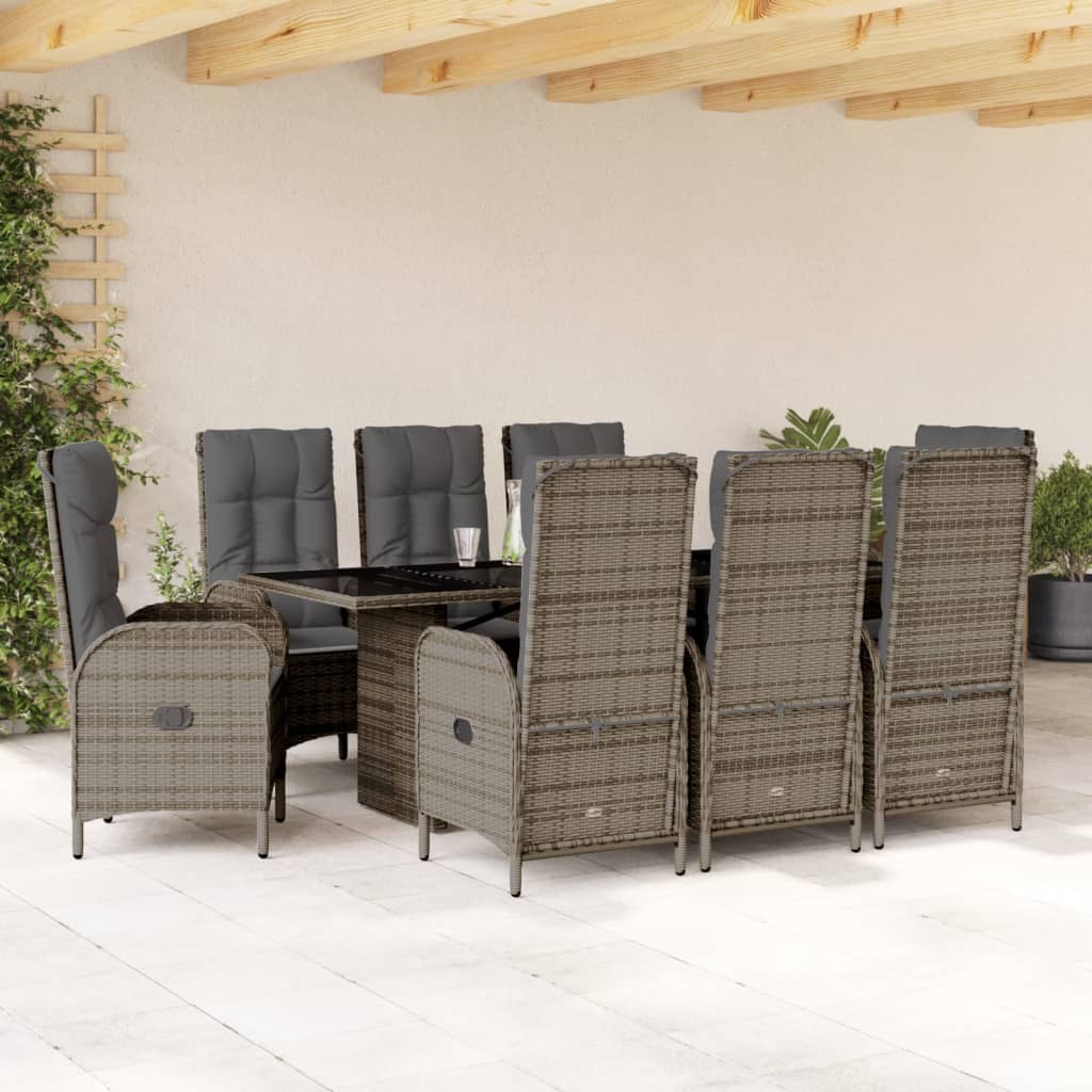 Set da Pranzo da Giardino 9 pz con Cuscini in Polyrattan Grigio | homemem39