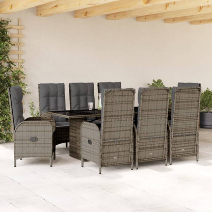 Set da Pranzo da Giardino 9 pz con Cuscini in Polyrattan Grigio - homemem39
