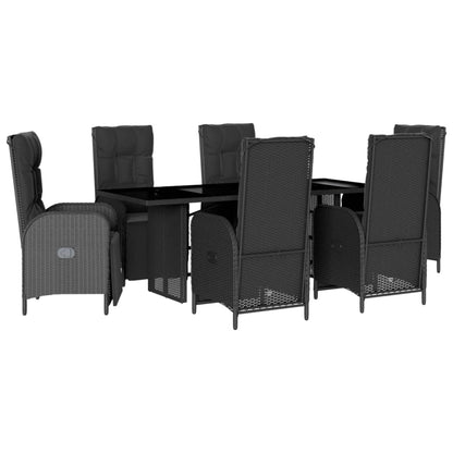 Set da Pranzo da Giardino 7 pz Nero con Cuscini in Polyrattan - homemem39