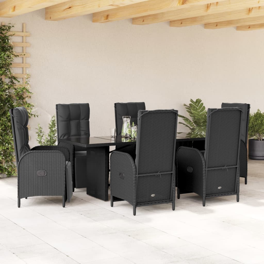 Set da Pranzo da Giardino 7 pz Nero con Cuscini in Polyrattan | homemem39