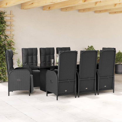 Set da Pranzo da Giardino 9 pz con Cuscini Nero in Polyrattan | homemem39