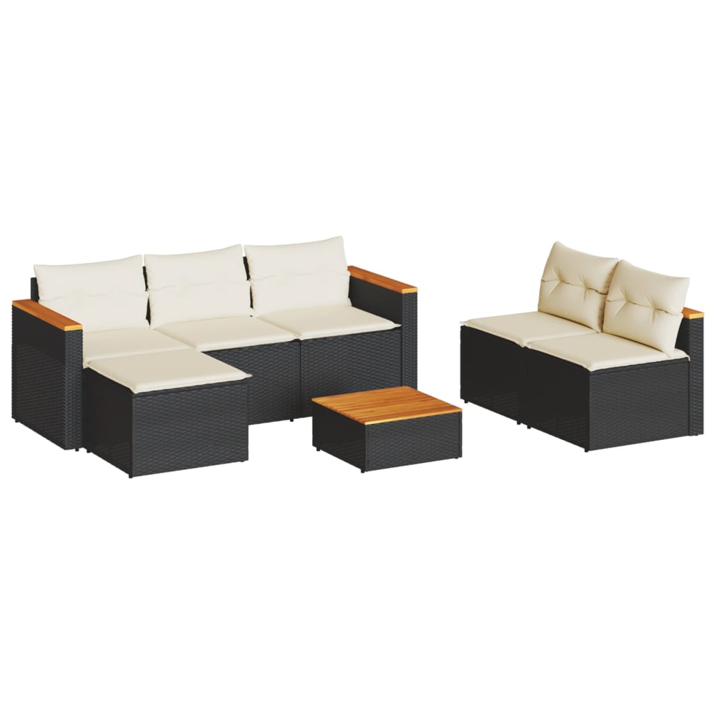 Set Divani da Giardino 5 pz con Cuscini Nero Polyrattan Acacia - homemem39