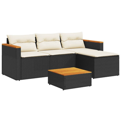 Set Divani da Giardino 5 pz con Cuscini Nero Polyrattan Acacia - homemem39