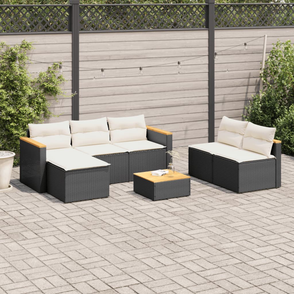 Set Divani da Giardino 5 pz con Cuscini Nero Polyrattan Acacia - homemem39