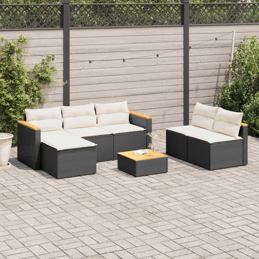 Set Divani da Giardino 5 pz con Cuscini Nero Polyrattan Acacia - homemem39