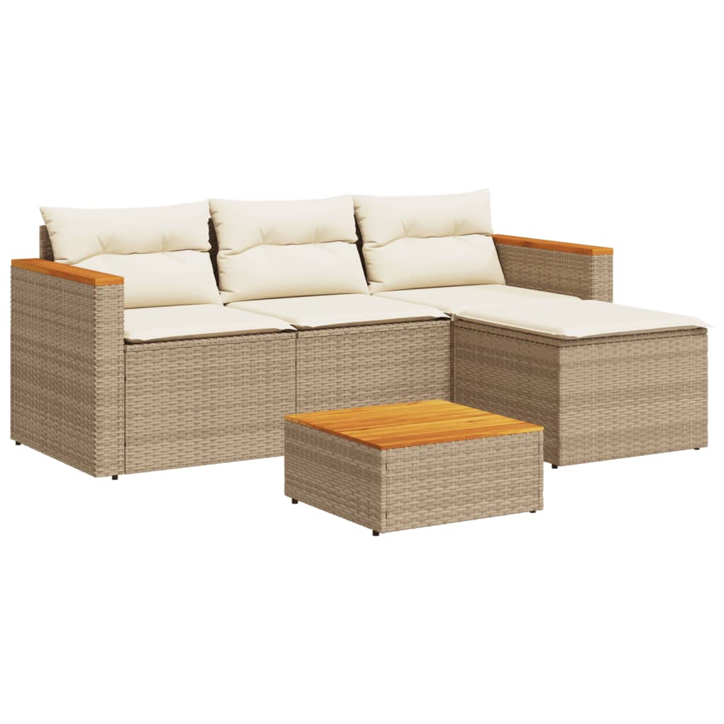 Set Divano da Giardino 5 pz con Cuscini Beige Polyrattan Acacia - homemem39