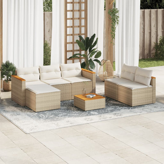 Set Divano da Giardino 5 pz con Cuscini Beige Polyrattan Acacia - homemem39