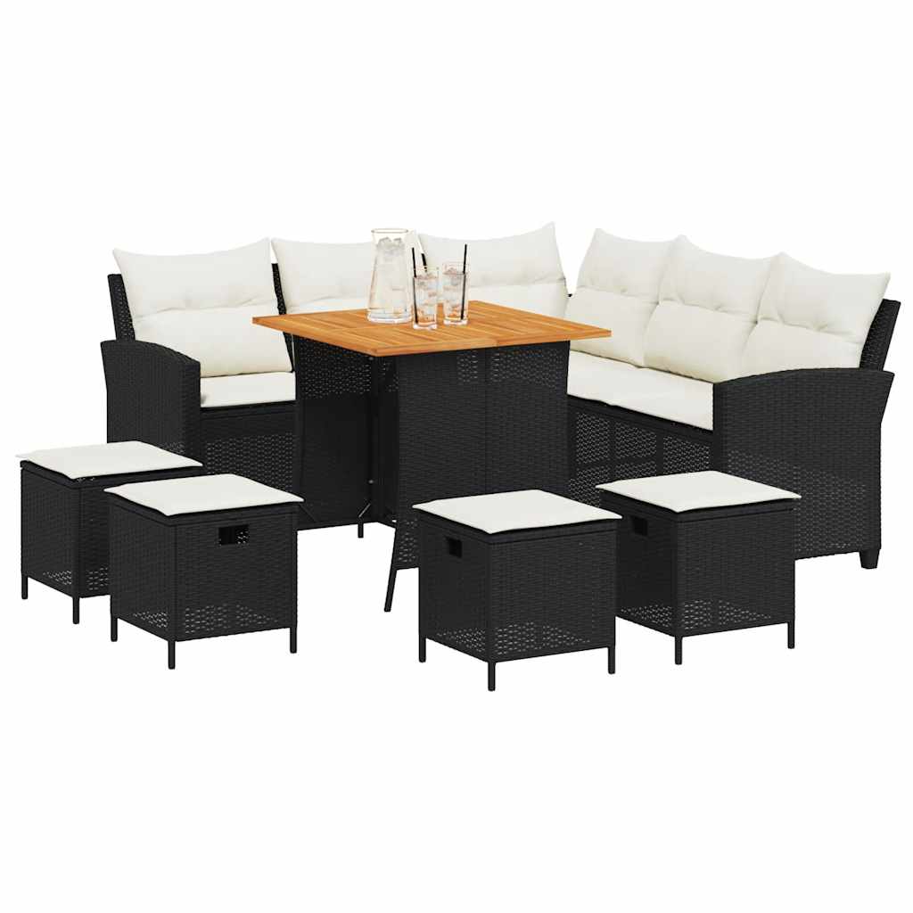 Set Divani da Giardino 6 pz con Cuscini Forma L Polyrattan Nero | homemem39