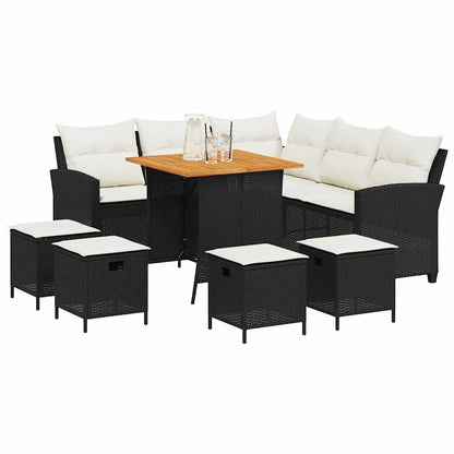 Set Divani da Giardino 6 pz con Cuscini Forma L Polyrattan Nero | homemem39