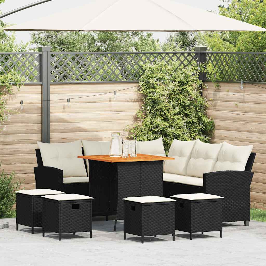 Set Divani da Giardino 6 pz con Cuscini Forma L Polyrattan Nero