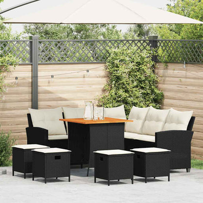 Set Divani da Giardino 6 pz con Cuscini Forma L Polyrattan Nero