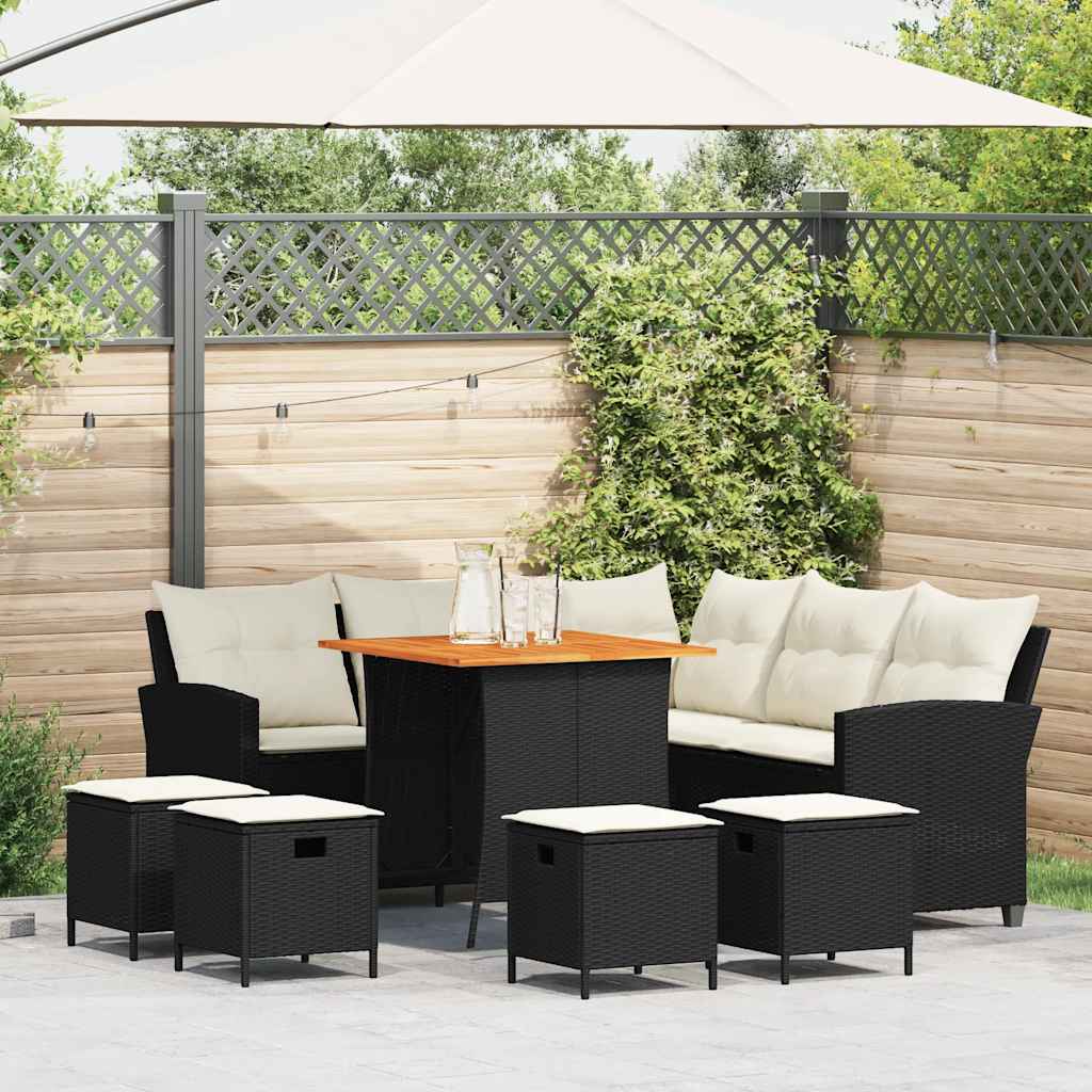 Set Divani da Giardino 6 pz con Cuscini Forma L Polyrattan Nero - homemem39