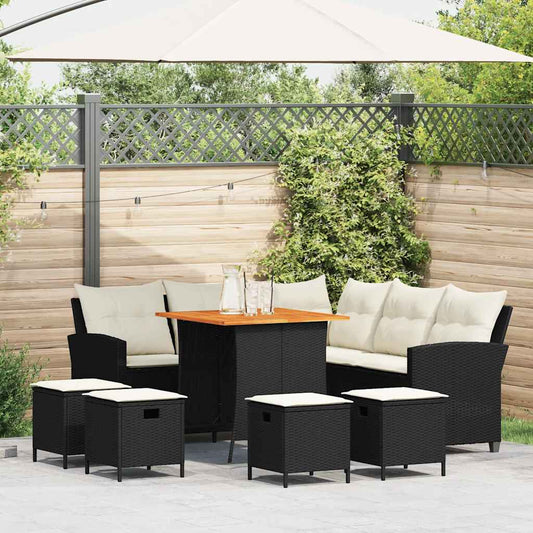 Set Divani da Giardino 6 pz con Cuscini Forma L Polyrattan Nero - homemem39