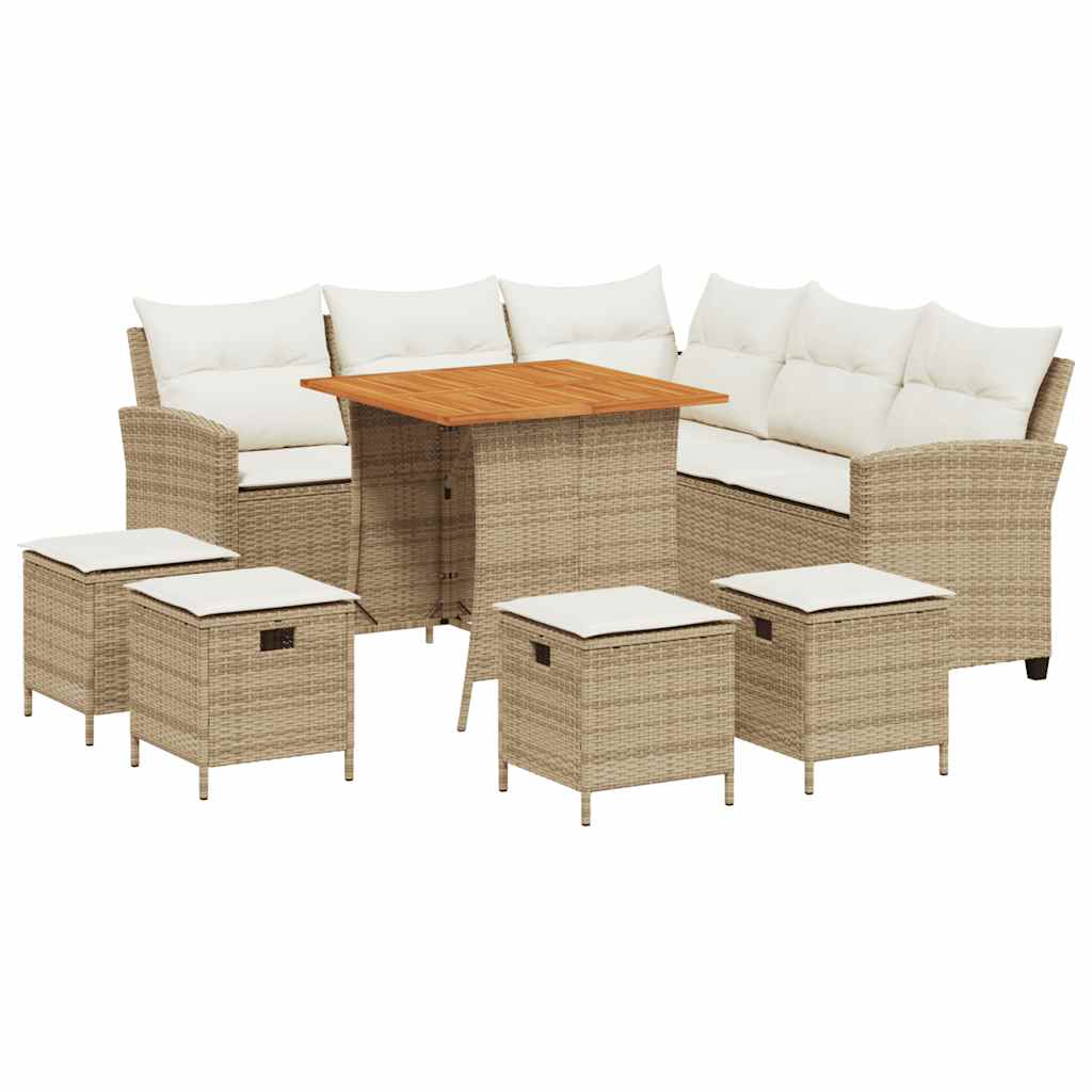 Set Divano da Giardino 6 pz con Cuscini a L Beige in Polyrattan - homemem39