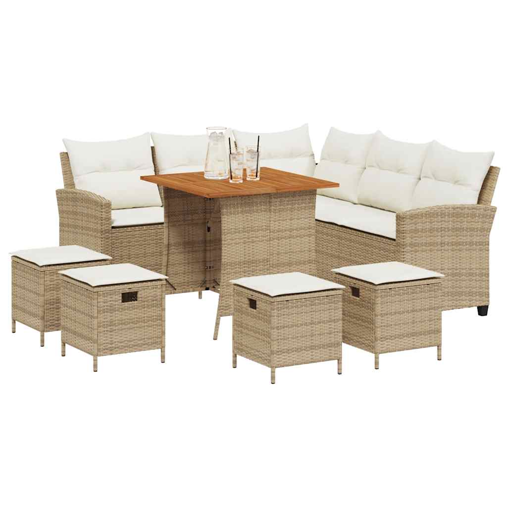 Set Divano da Giardino 6 pz con Cuscini a L Beige in Polyrattan | homemem39