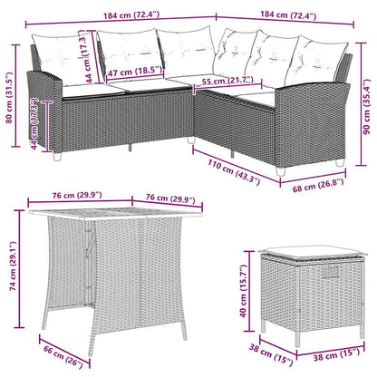 Set Divano da Giardino 6 pz con Cuscini a L Beige in Polyrattan | homemem39
