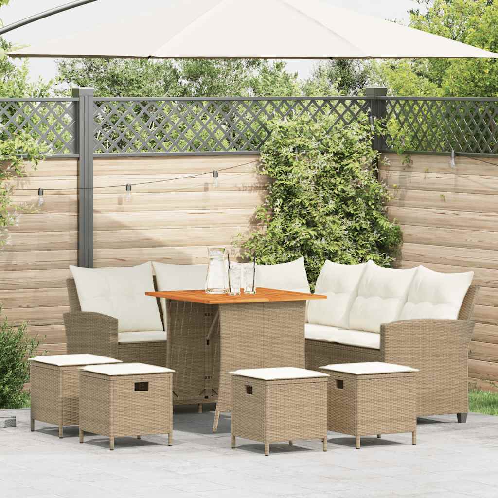 Set Divano da Giardino 6 pz con Cuscini a L Beige in Polyrattan - homemem39