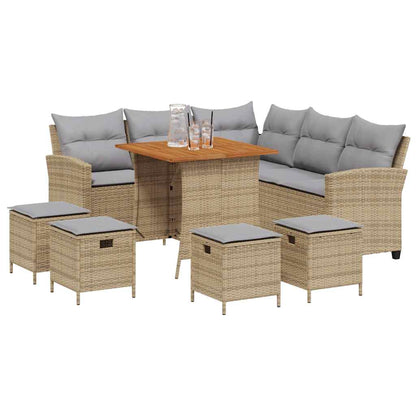 Set Divano da Giardino 6 pz con Cuscini a L Beige in Polyrattan