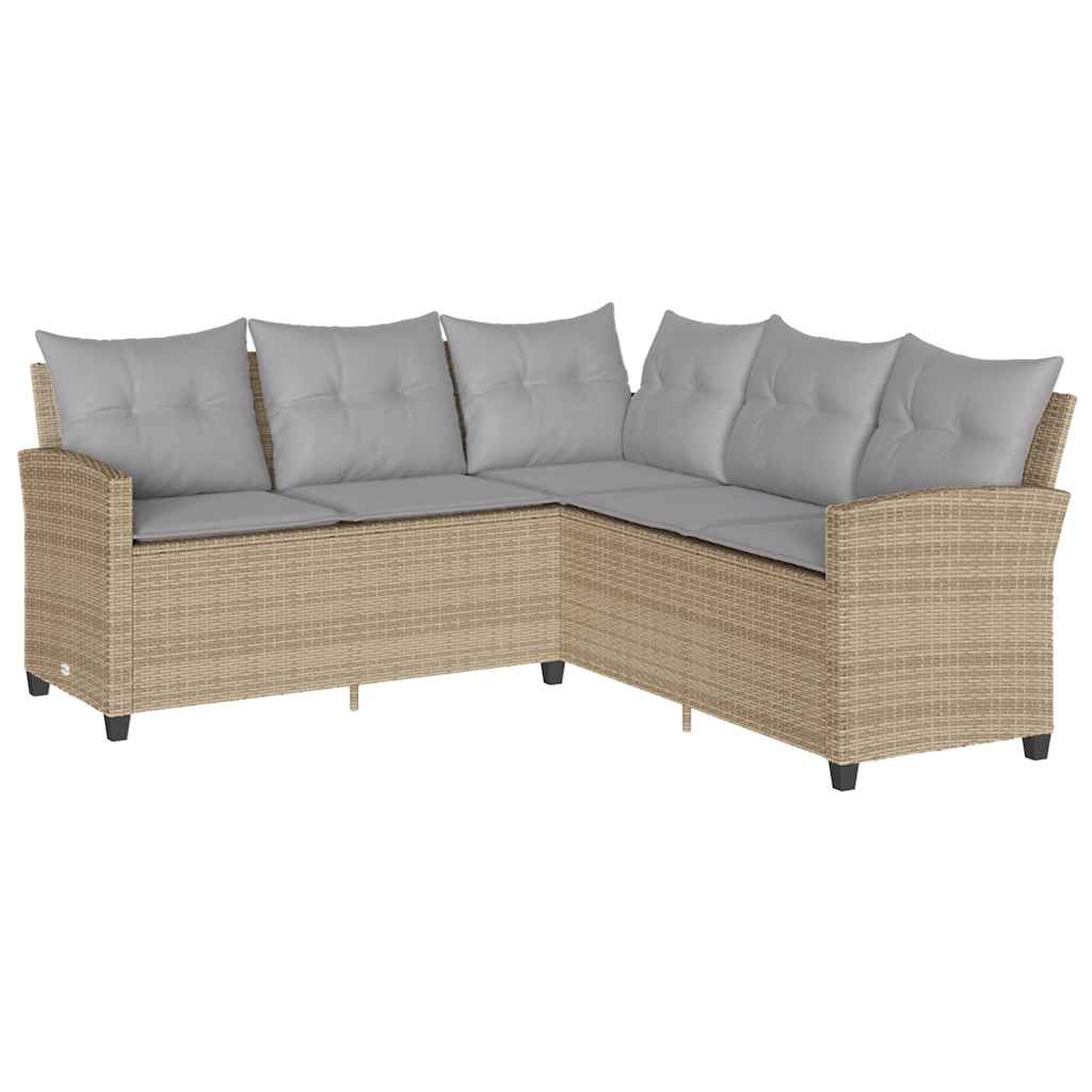 Set Divano da Giardino 6 pz con Cuscini a L Beige in Polyrattan - homemem39