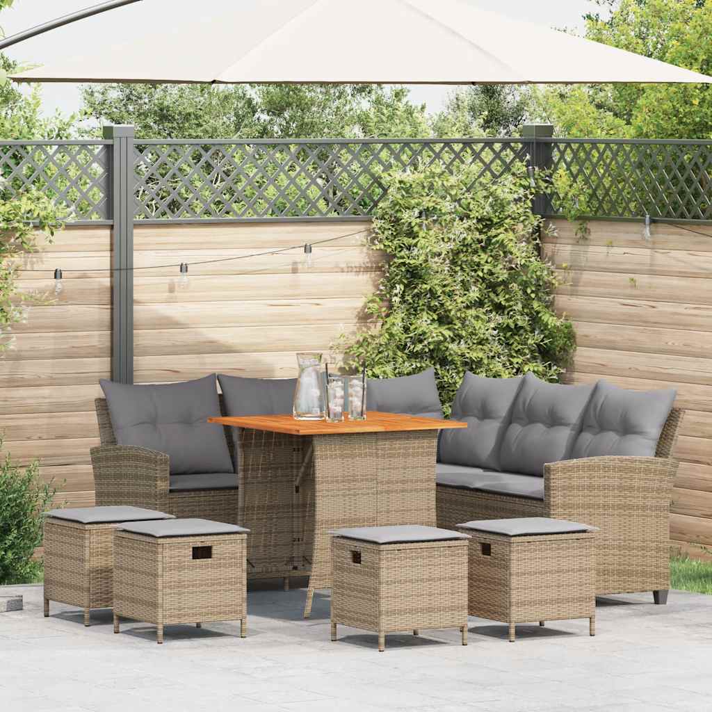 Set Divano da Giardino 6 pz con Cuscini a L Beige in Polyrattan