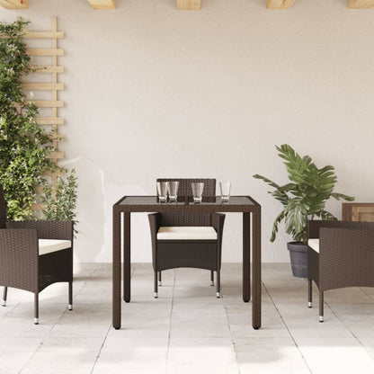 Tavolo da Giardino Piano in Vetro Marrone 90x90x75cm Polyrattan - homemem39