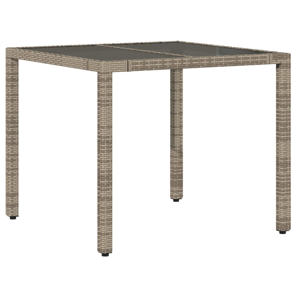 Tavolo da Giardino Piano in Vetro Grigio 90x90x75 cm Polyrattan - homemem39