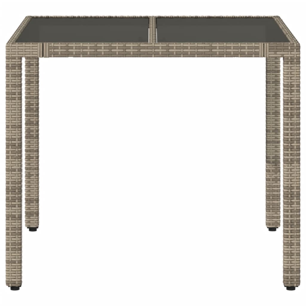 Tavolo da Giardino Piano in Vetro Grigio 90x90x75 cm Polyrattan - homemem39