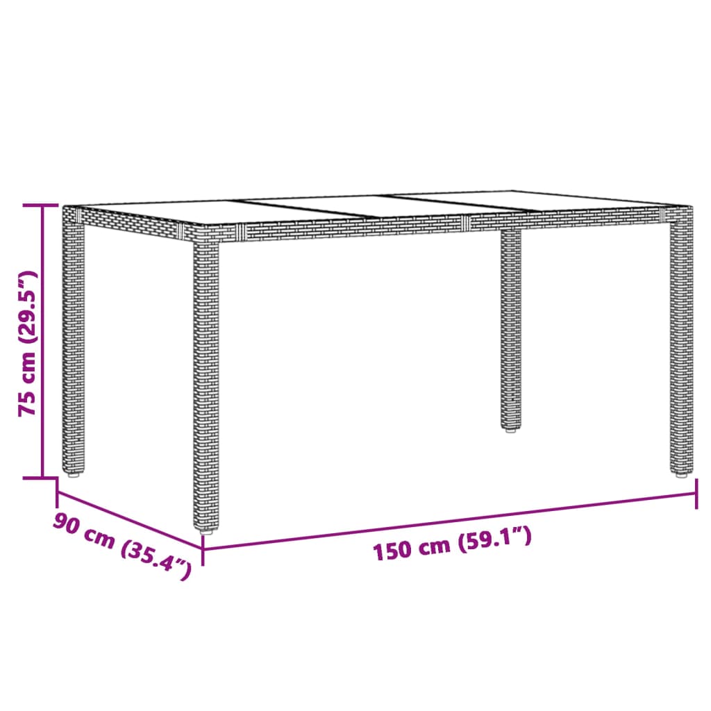 Tavolo da Giardino Piano in Vetro Grigio 150x90x75cm Polyrattan - homemem39