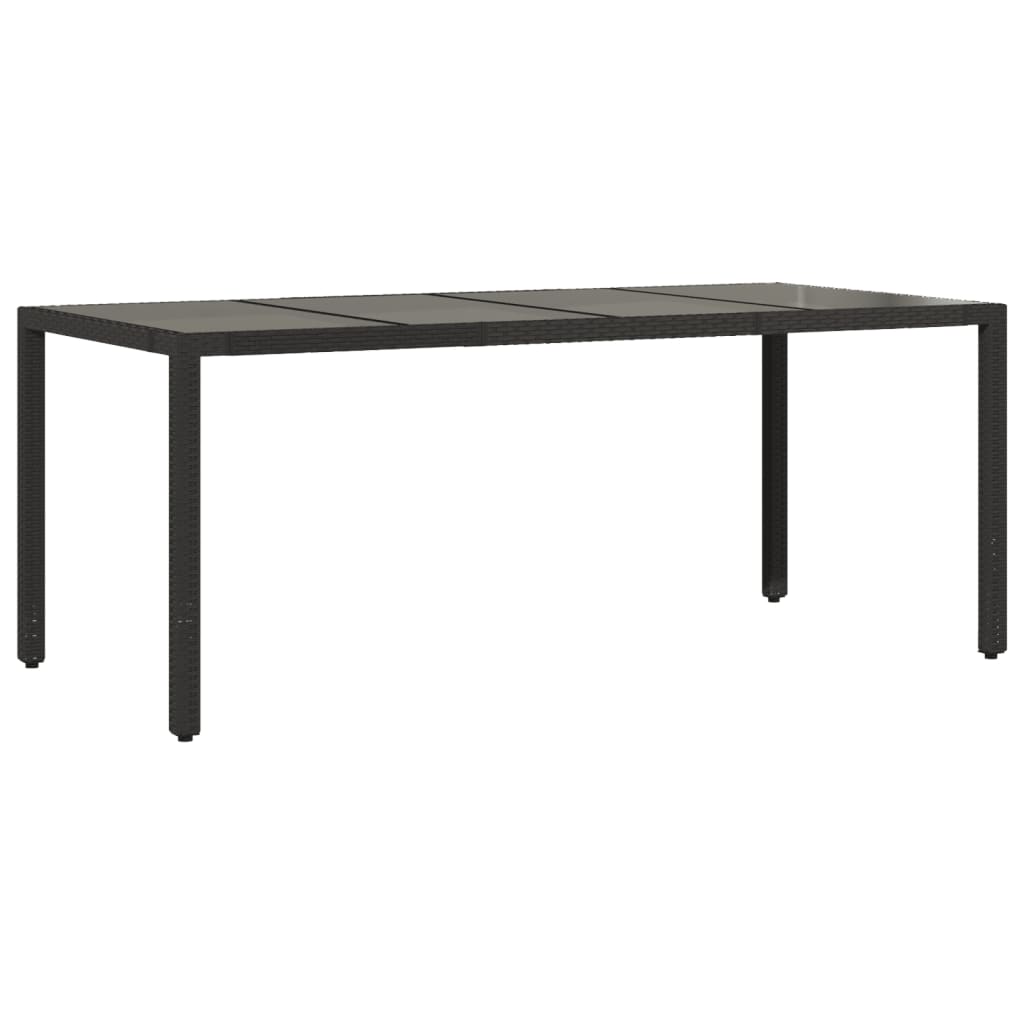 Tavolo da Giardino Piano in Vetro Nero 190x90x75 cm Polyrattan - homemem39