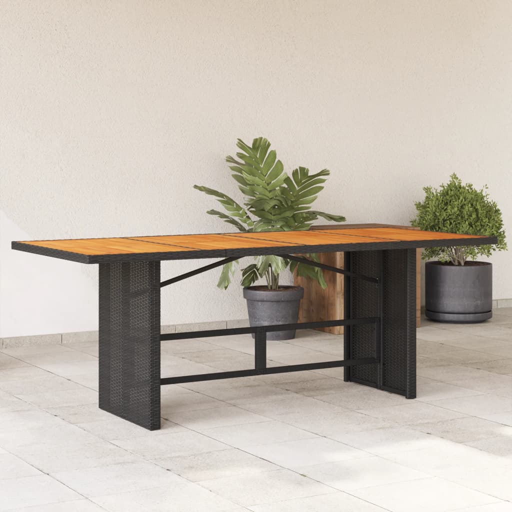 Tavolo Giardino Piano Legno Acacia Nero 190x80x75 cm Polyrattan