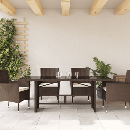 Tavolo Giardino Piano in Vetro Marrone 190x80x75cm Polyrattan - homemem39