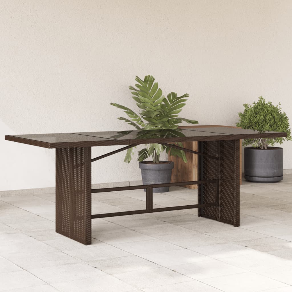 Tavolo Giardino Piano in Vetro Marrone 190x80x75cm Polyrattan - homemem39